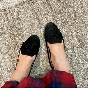 Jcrew black suede tassel loafer shoes